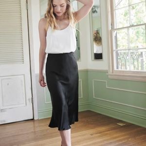 Quince Black 100% Washable Silk Midi-Skirt Size Large